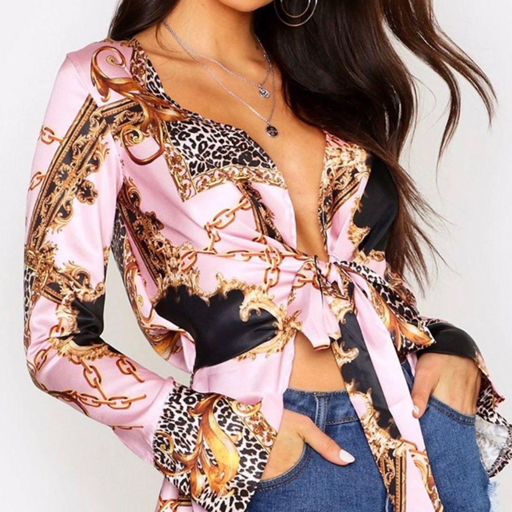 satin chain blouse top